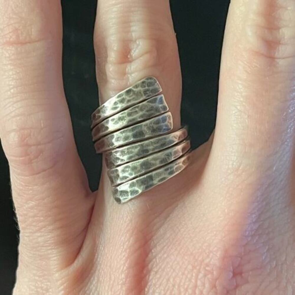 Vintage 925 Sterling silver triple band art deco twist ring oxidized size 6.5